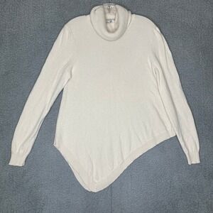 Garnet Hill Cream 100% Cashmere Cowl Neck Asymmetrical Hem Sweater Size L